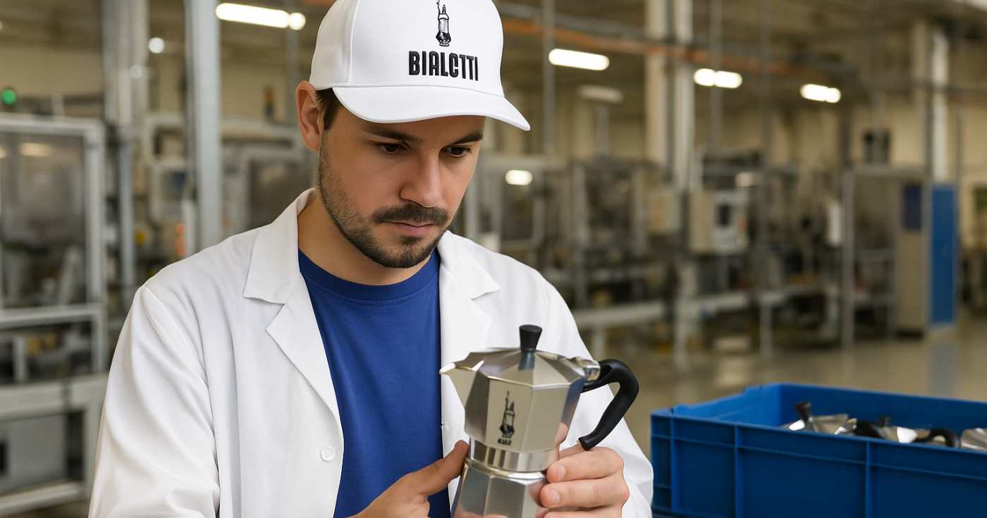 Un addetto al controllo qualità Bialetti (repertorio)