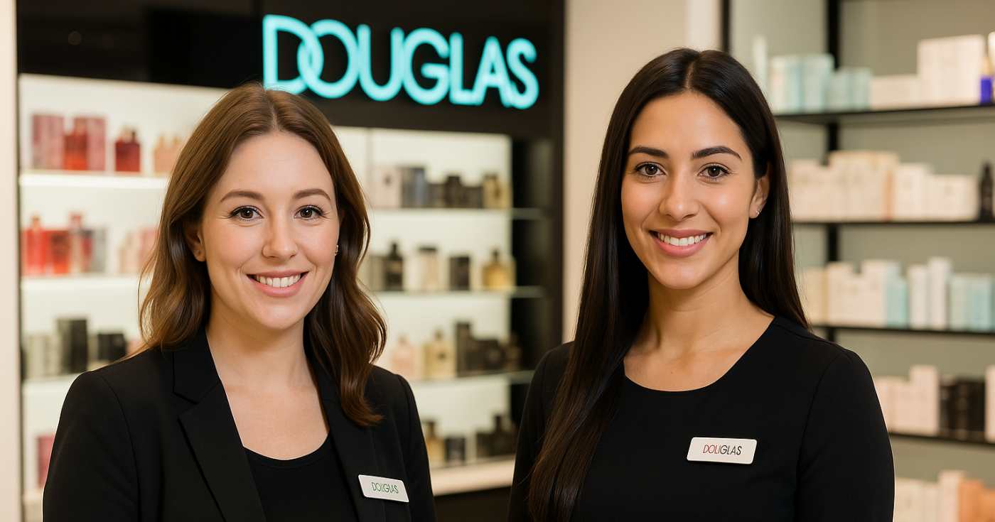 Due beauty advisor in un negozio Douglas (repertorio)