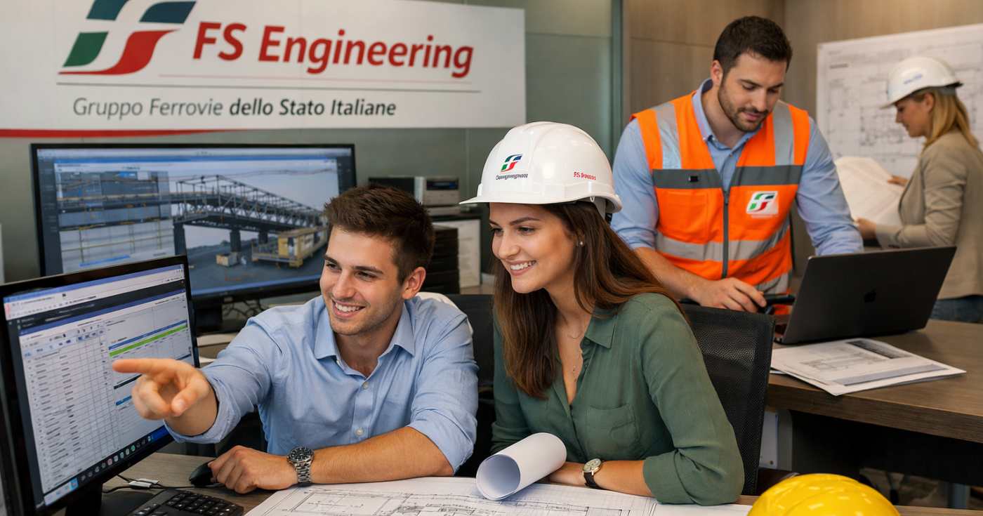 Un gruppo di ingegneri ferroviari al lavoro (repertorio)