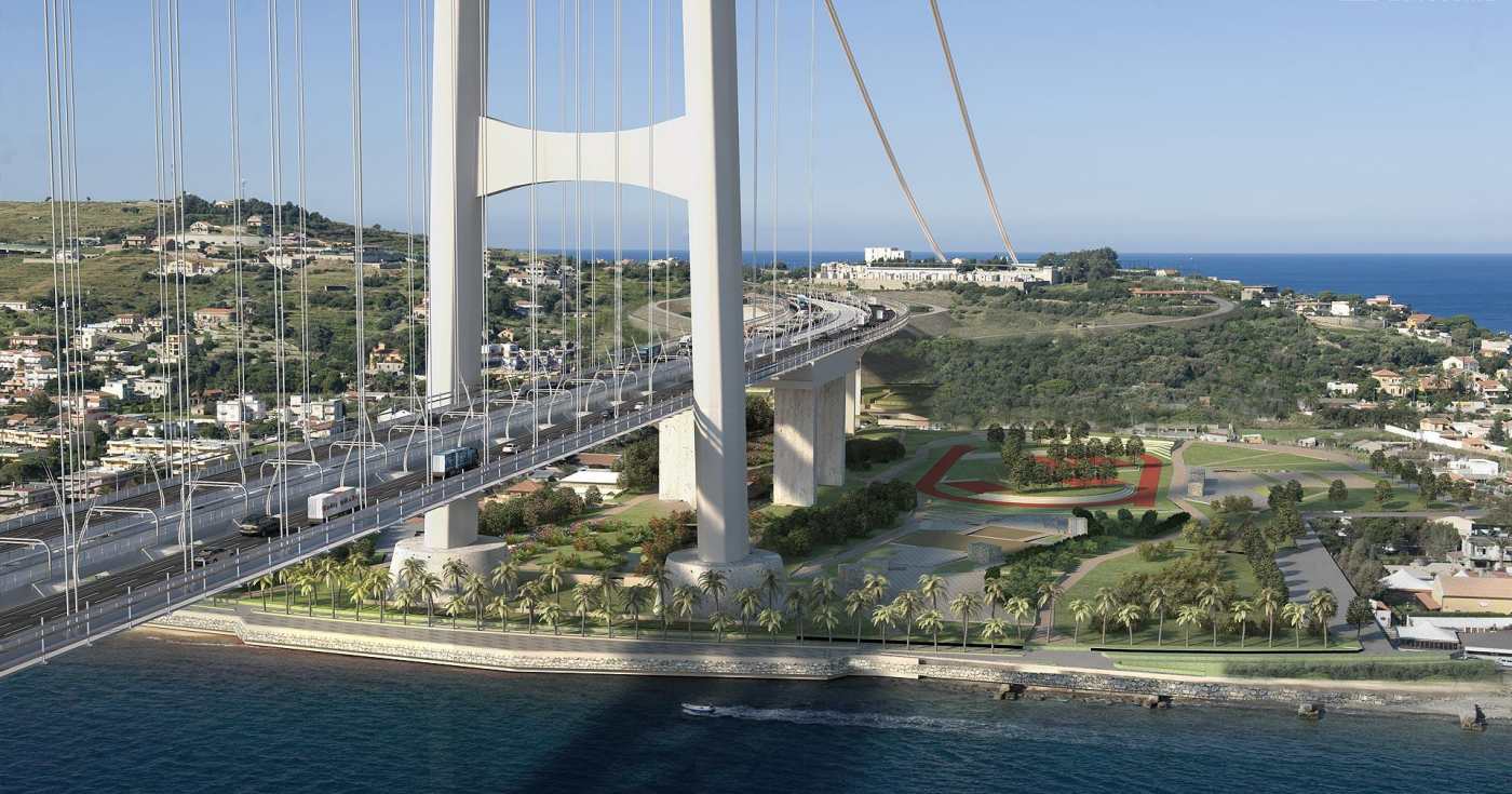 Un rendering del futuro ponte sullo stretto di Messina