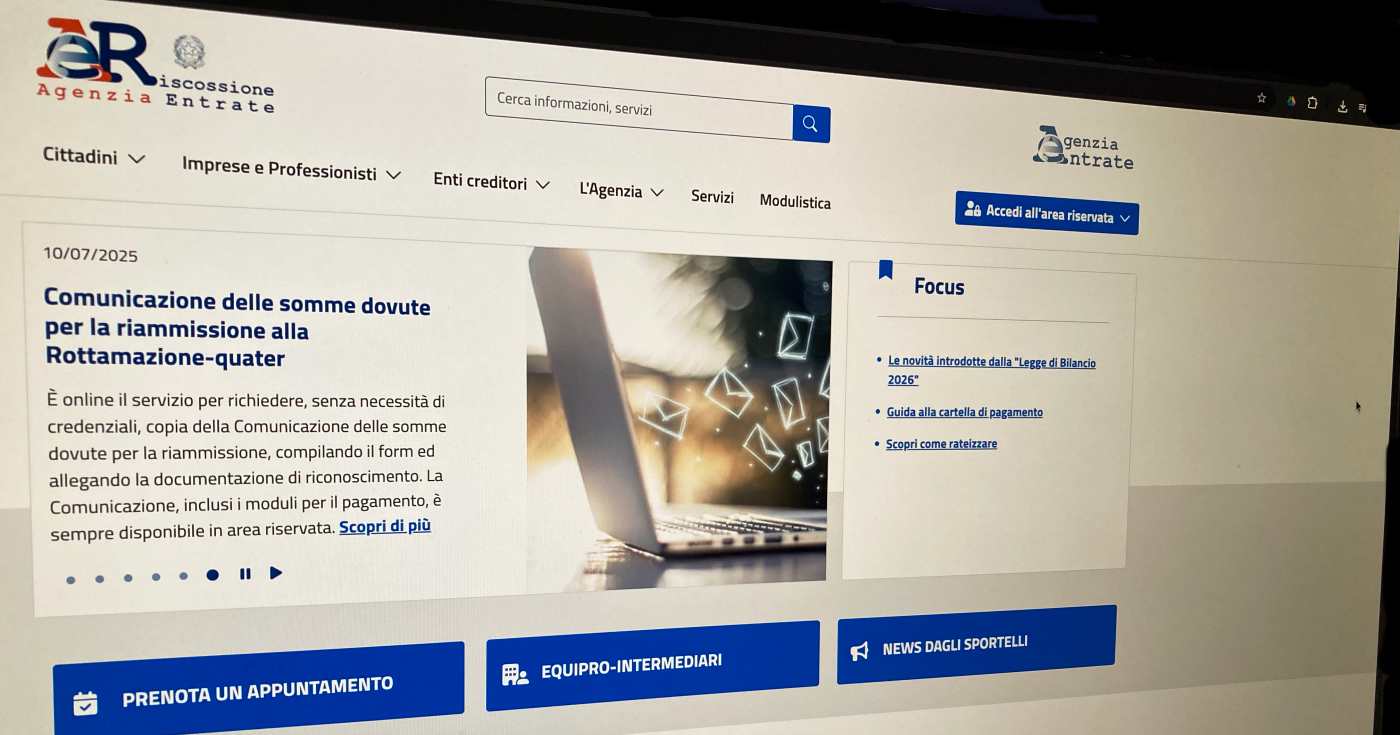 Il sito web dell'Agenzia delle Entrate Riscossione
